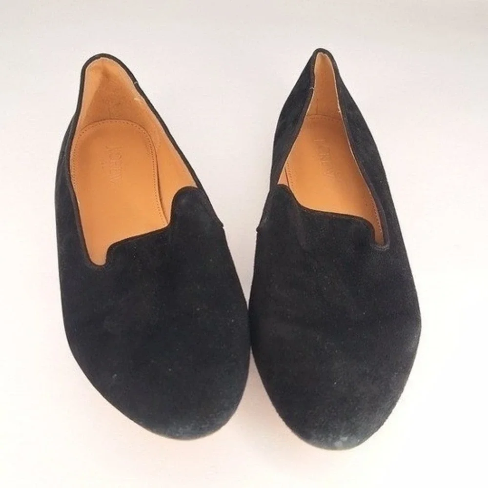 J Crew Black Suede Pointed‎ Toe Flat Loafer Shoes Women's